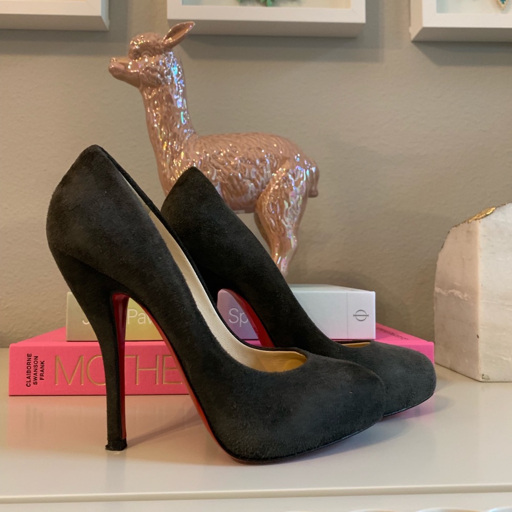 Christian Louboutin gray suede heels